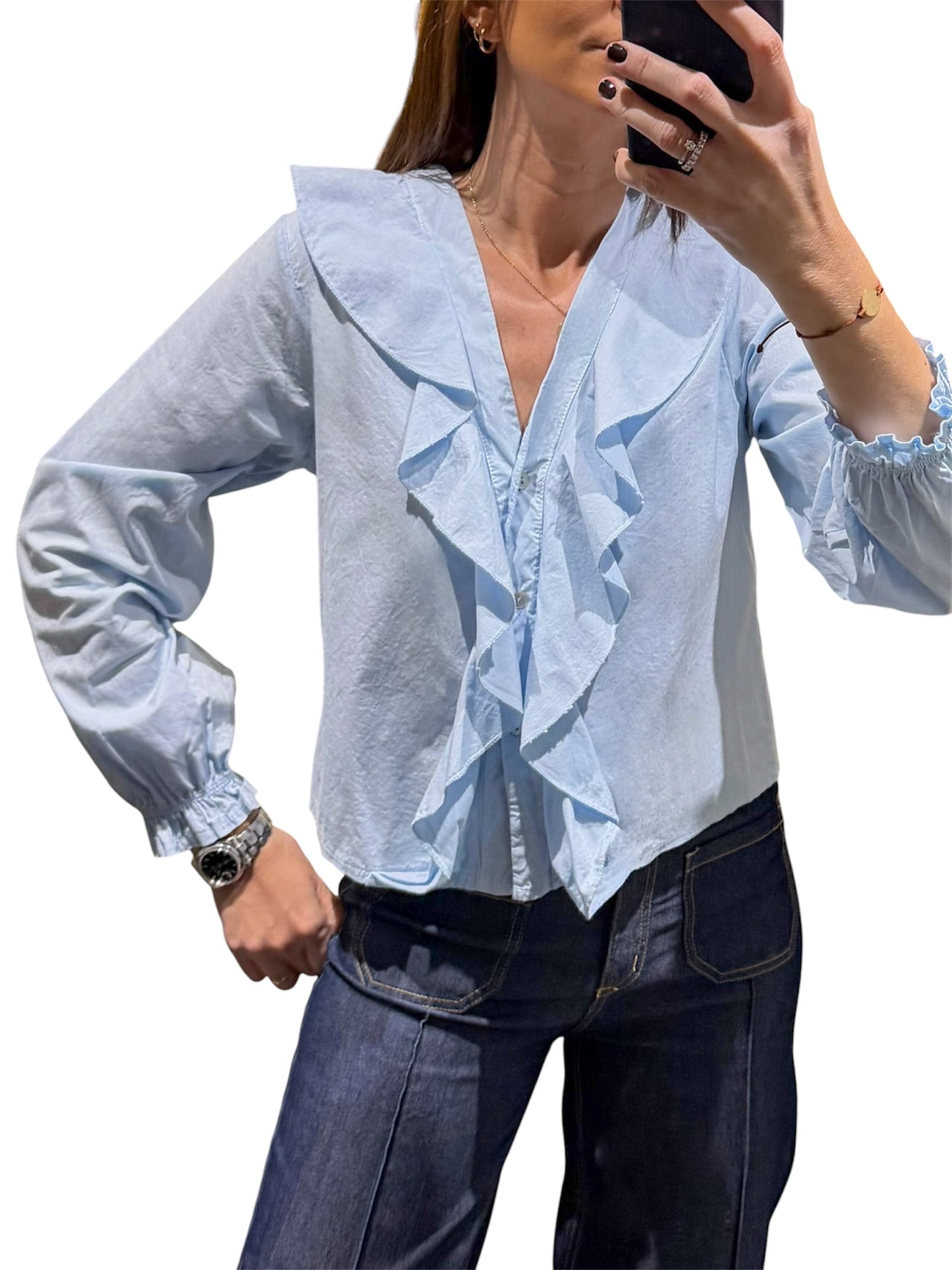 Camisa Volantes celeste